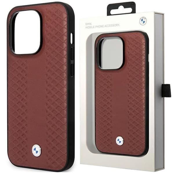 BMW BMHMP14X22RFGR beskyttelsesdeksel iPhone 14 Pro Max burgunder/burgunder skinn diamantmønster MagSafe