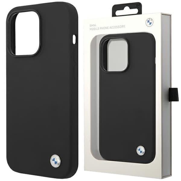 BMW BMHCP14SSILBK deksel til iPhone 14 - svart silikonmetalllogo