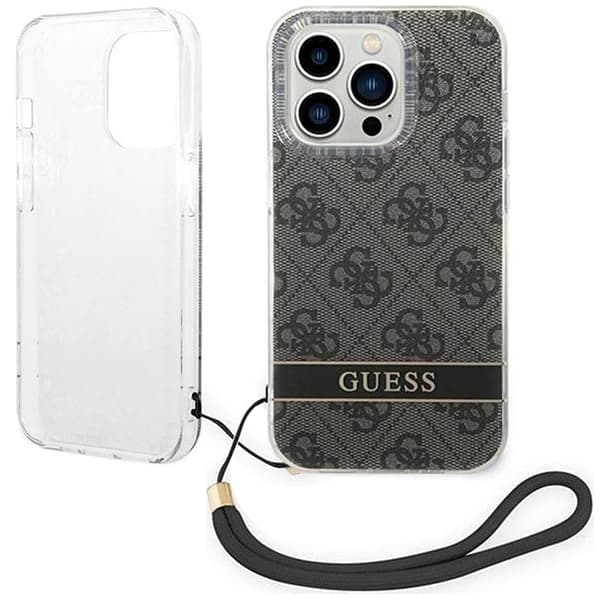Guess GUOHCP14LH4STK iPhone 14 Pro 6.1 svart/svart hardt deksel 4G utskriftsstropp