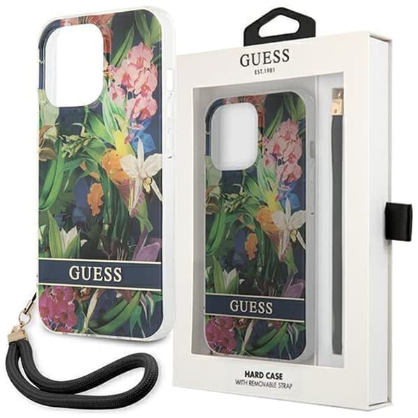 Guess GUOHCP14SHFLSB iPhone 14 6.1 blå/blå hard veske blomsterrem