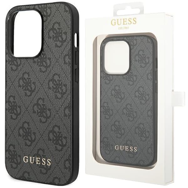 Guess GUHCP14SG4GFGR-deksel til iPhone 14 - grå 4G metallisk gulllogo