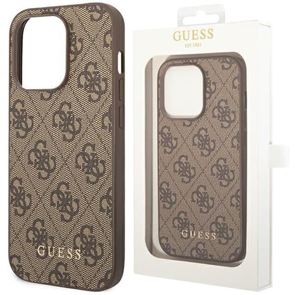 Guess GUHCP14SG4GFBR iPhone 14 6.1 brun/brunt hardt deksel 4G Metal Gold Logo