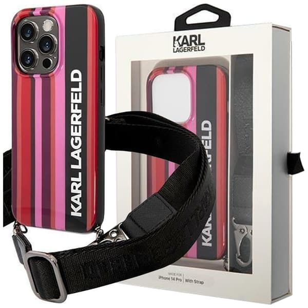 Karl Lagerfeld KLHCP14XSTSTP-deksel til iPhone 14 Pro Max hard - rosa Farge Stripes Strap