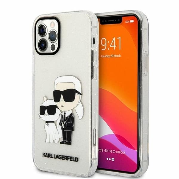 Karl Lagerfeld KLHCP12MHNKCTGT-deksel til iPhone 12 /12 Pro - gjennomsiktig hardt deksel Gliter Karl&Choupette