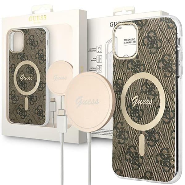 Sett Guess GUBPP12MH4EACSW Deksel+ Lader iPhone 12/12 Pro brun/brunt hardt deksel 4G Print MagSafe