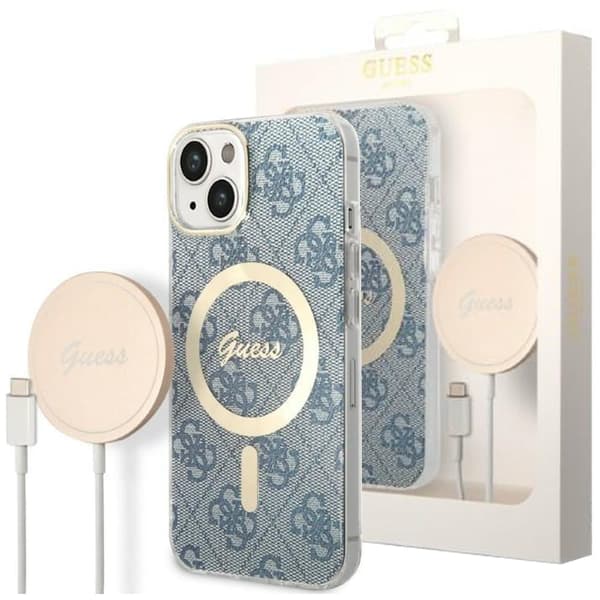 Guess sett MagSafe lader + etui iPhone 14 Plus 6.7 blå 4G Print (GUBPP14MH4EACSB)