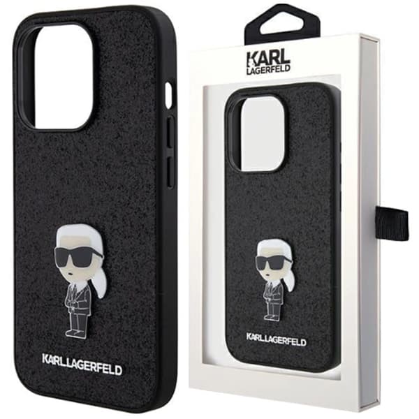 Karl Lagerfeld Fast Glitter Ikonik Logo Metal Pin Deksel til iPhone 15 - Svart