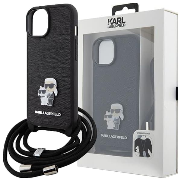 Karl Lagerfeld Crossbody Saffiano Monogram Metal Pin Karl & Choupette-deksel til iPhone 15 Pro Max - Svart
