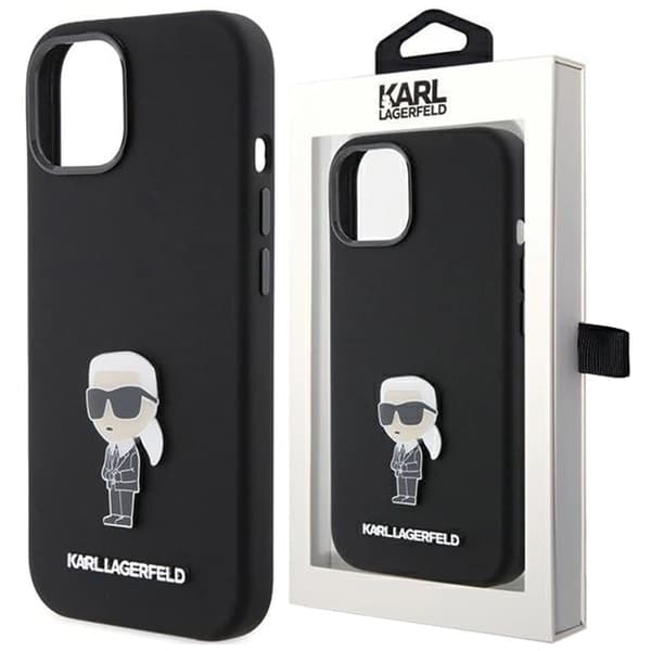 Karl Lagerfeld Silikon Ikonik Metal Pin Deksel til iPhone 15 - Svart
