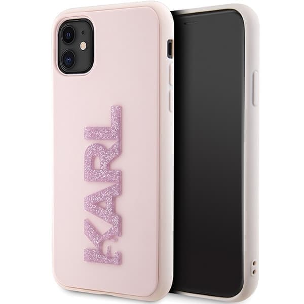 Karl Lagerfeld 3D Gummi Glitter Logo Deksel KLHCN613DMBKCP for iPhone 11 / Xr - Rosa
