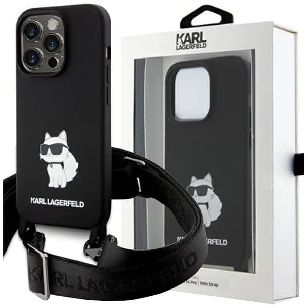Karl Lagerfeld Crossbody Silikon Ikonik Beskyttelsesveske til iPhone 15 - Svart