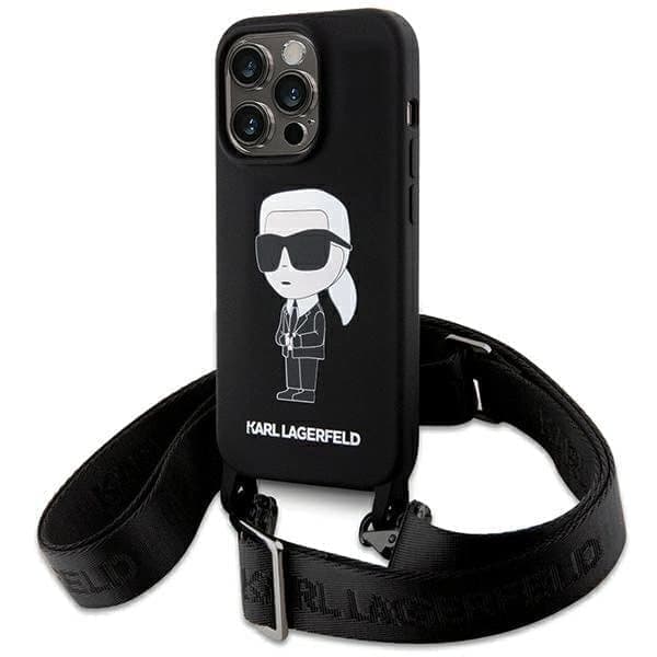 Karl Lagerfeld Crossbody Silicone Ikonik suojakuori iPhone 15 Pro Maxille - musta