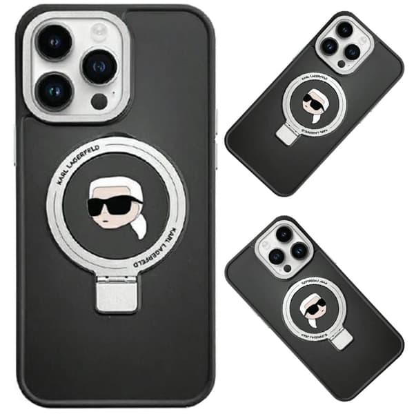 Karl Lagerfeld Ring Stativ Karl Head MagSafe deksel til iPhone 15 Pro - svart