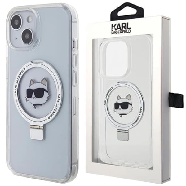 Karl Lagerfeld Ring Stand Choupette Head MagSafe beskyttelsesdeksel til iPhone 15 - hvit