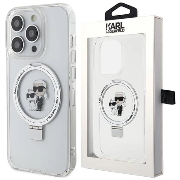 Karl Lagerfeld ringstativ Karl&Choupette MagSafe beskyttelsesdeksel til iPhone 13 Pro / 13 - hvit