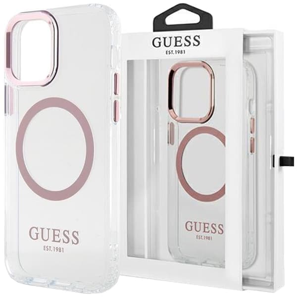 Guess GUHMP12MHTRMP-deksel til iPhone 12 / iPhone 12 Pro - rosa Metal Outline Magsafe