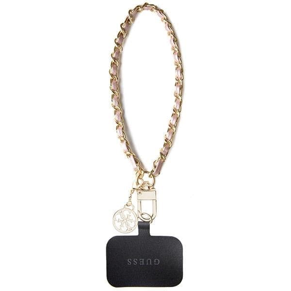 Guess GUOUCHSAMC4P Universal Hand Strap Case - Rosa Saffiano Chain 4G Charm