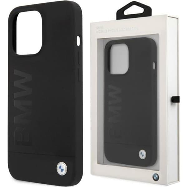 BMW Leather Hot Stamp-deksel til iPhone 15 - svart