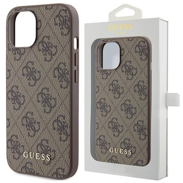 Guess 4G Metal Gold Logo Deksel til iPhone 15 - Brun