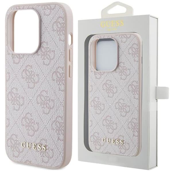 Guess 4G Metal Gold Logo beskyttelsesdeksel til iPhone 15 Pro - rosa