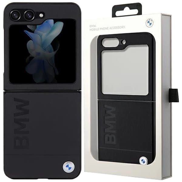 BMW Leather Hot Stamp Veske til Samsung Galaxy Z Flip 5 - Svart