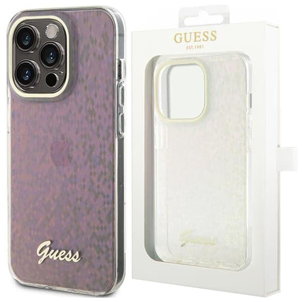 Guess GUHCP15LHDECMP iPhone 15 Pro 6.1 rosa/rosa hardt deksel IML fasettert speil Disco Iridescent