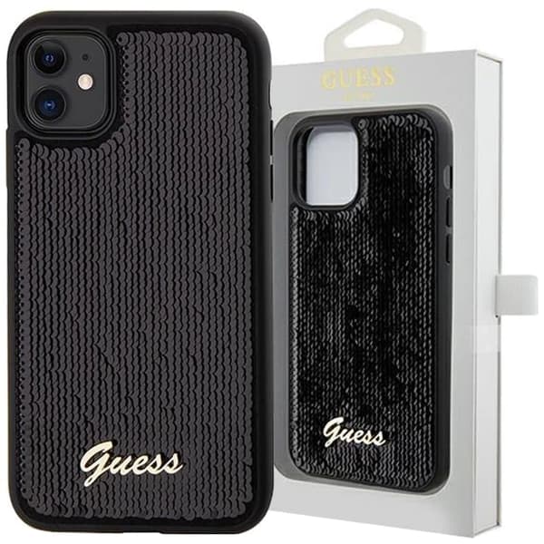 Guess Sequin Script metalldeksel til iPhone 11 / Xr - Svart