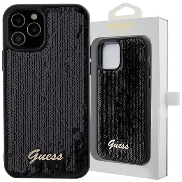 Guess Sequin Script metalldeksel til iPhone 12/12 Pro - svart