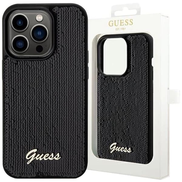 Guess Sequin Script metalldeksel til iPhone 13 Pro Max - Svart