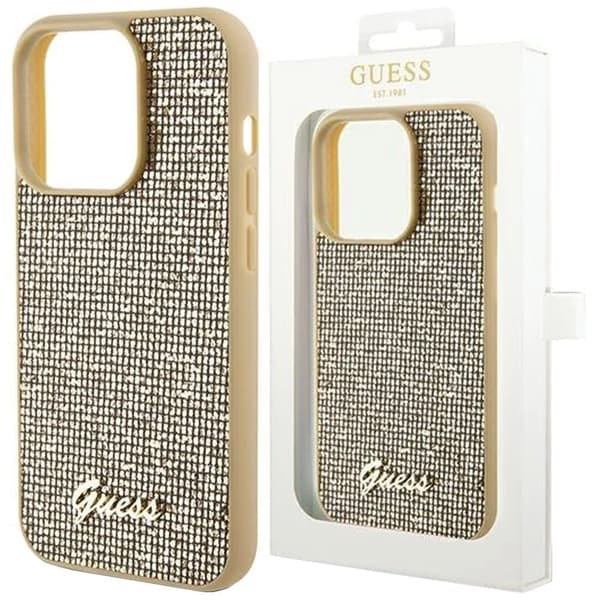 Guess Disco Metal Script-deksel til iPhone 14 Pro Max - gull