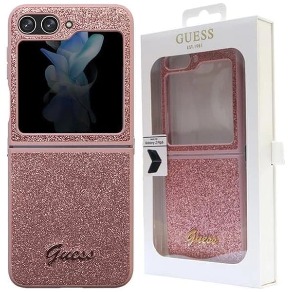Guess Glitter Script-deksel til Samsung Galaxy Z Flip 5 - Rosa