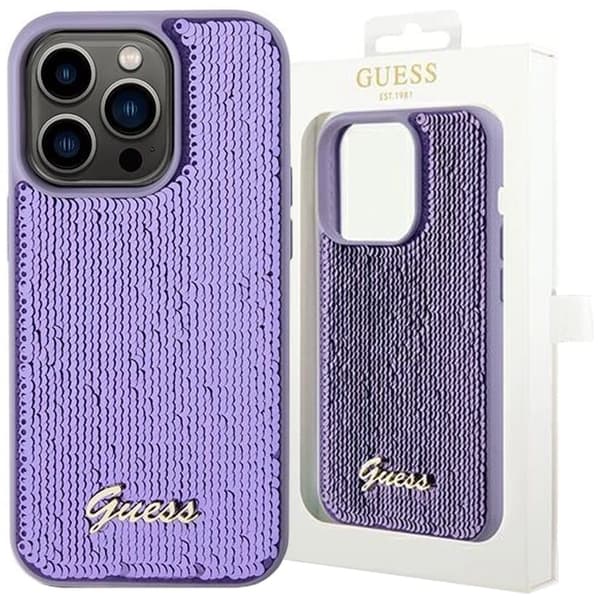 Guess Sequin Script metalldeksel til iPhone 14 Pro Max - Lilla