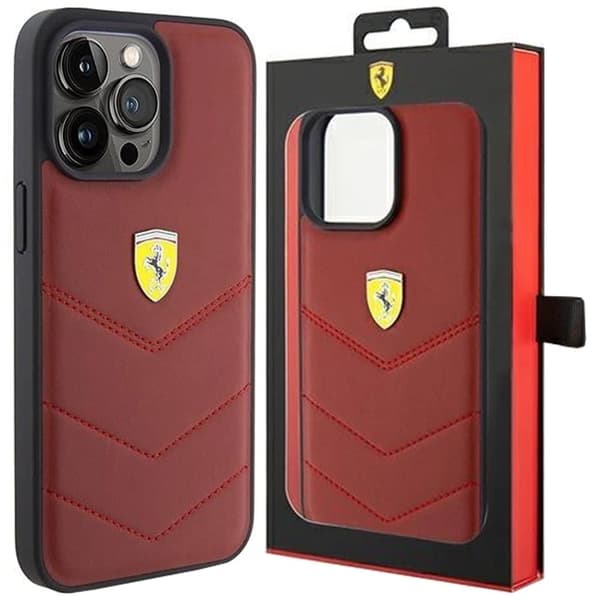 Ferrari Leather Stitched Lines deksel til iPhone 15 Pro - rød