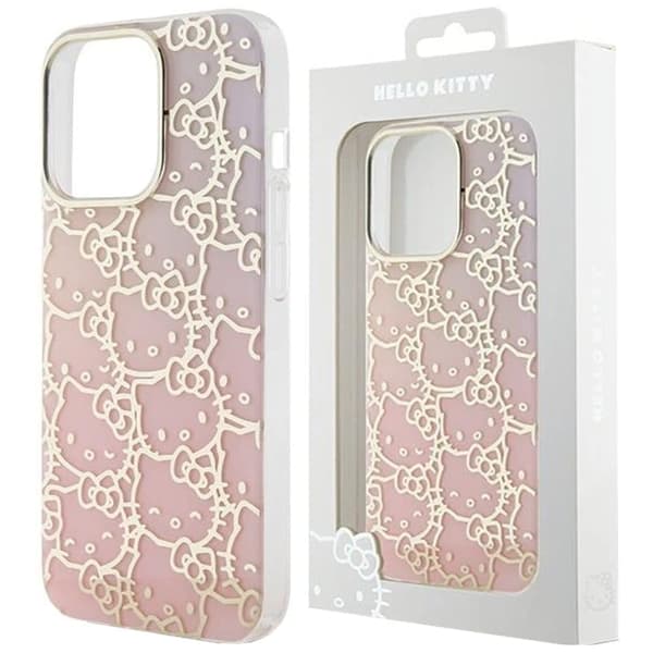 Hello Kitty IML Gradient Electrop Crowded Kitty Head-deksel til iPhone 15 - Rosa