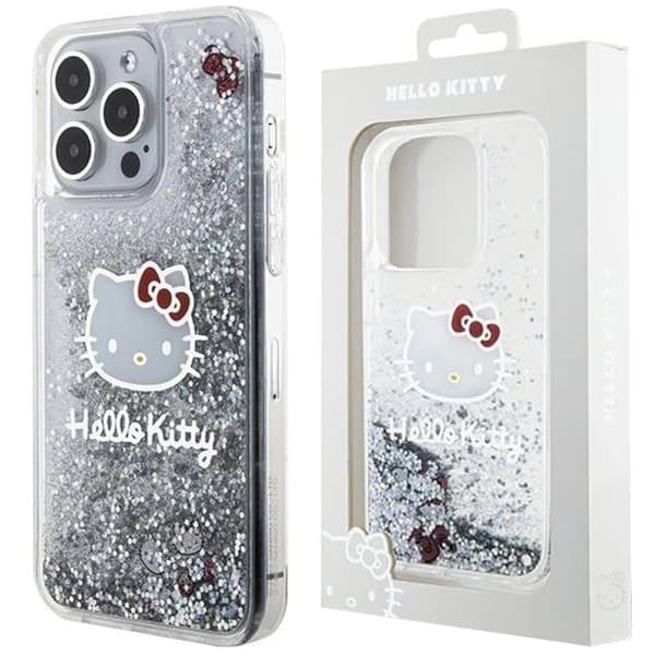 Hello Kitty Liquid Glitter Charms Kitty Head-deksel til iPhone 15 Pro Max - Sølv