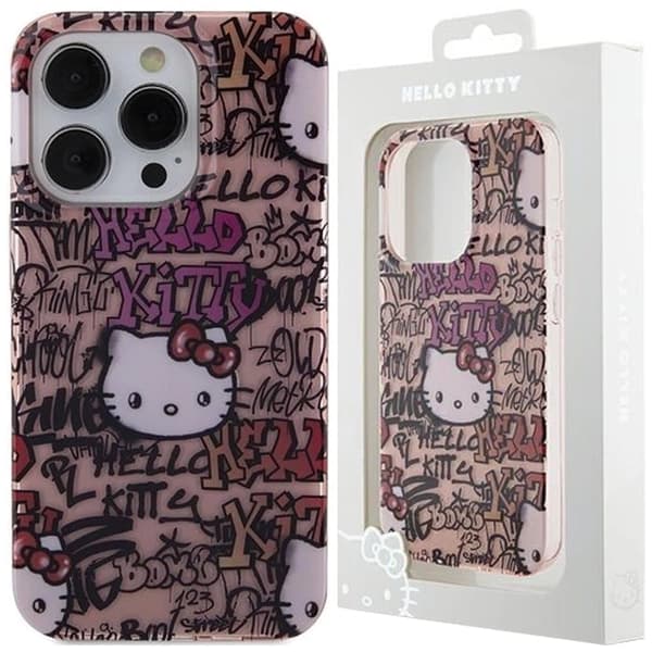 Hello Kitty IML Tags Graffiti beskyttelsesdeksel til iPhone 13 Pro / 13 - rosa