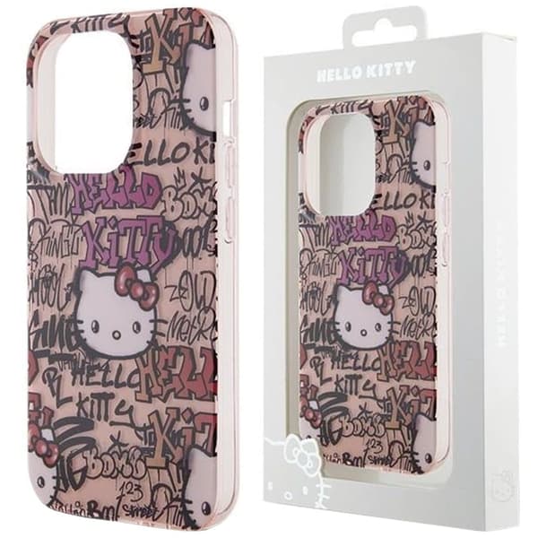 Hello Kitty IML Tags Graffiti-deksel til iPhone 15 Pro - rosa