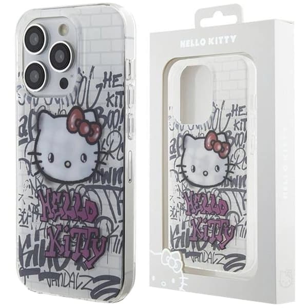 Hello Kitty IML Kitty On Bricks Graffiti-deksel til iPhone 15 - hvit