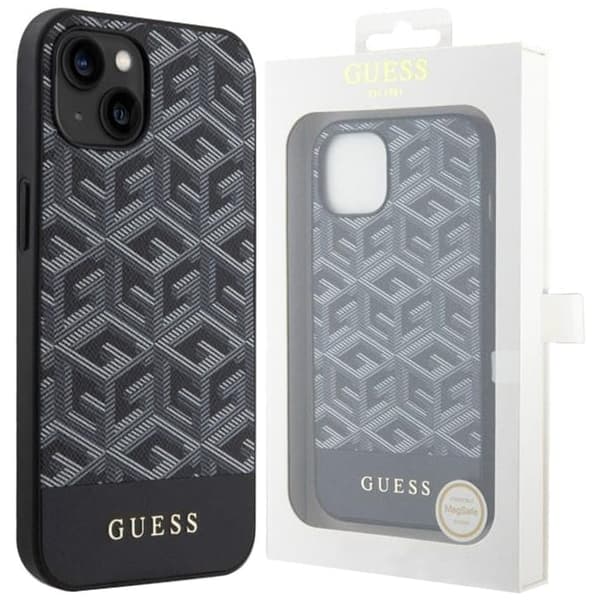 Guess GCube Stripes MagSafe beskyttelsesdeksel til iPhone 15/14/13 - svart