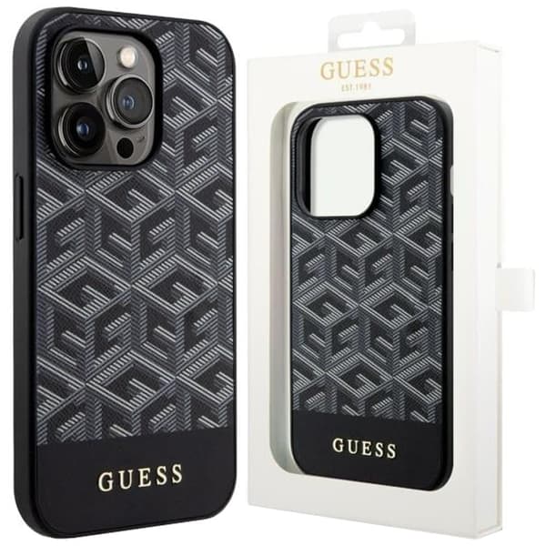 Guess GCube Stripes MagSafe beskyttelsesdeksel til iPhone 15 Pro Max - svart