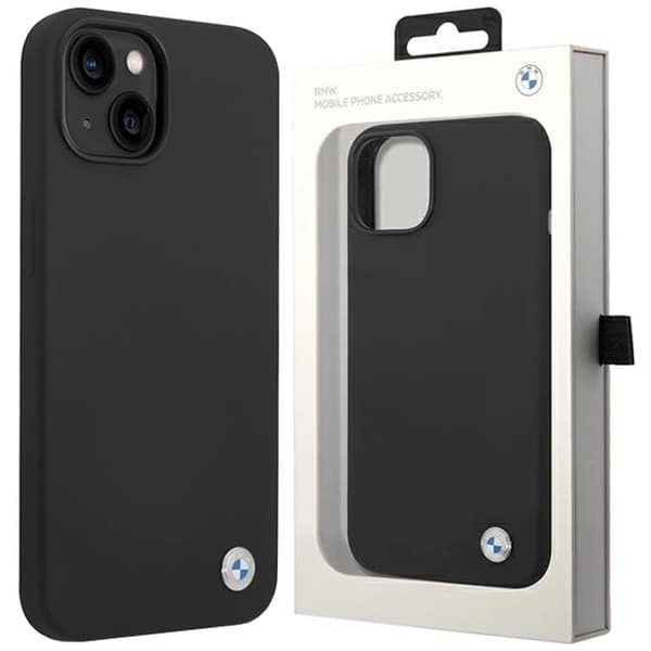 BMW Silicone Metal Logo beskyttelsesdeksel til iPhone 15 / 14 / 13 - svart