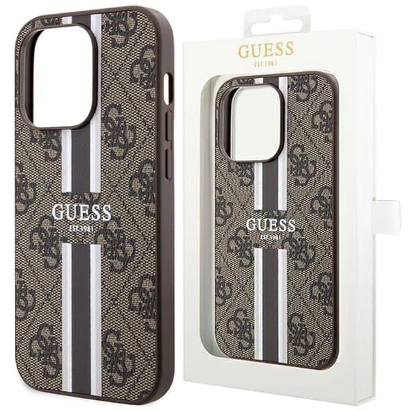 Guess 4G Printed Stripes MagSafe-deksel til iPhone 15 Pro Max - brun
