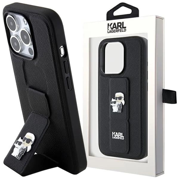 Karl Lagerfeld Gripstand Saffiano Karl&Choupette Pins beskyttelsesdeksel for iPhone 13 Pro / 13 - svart