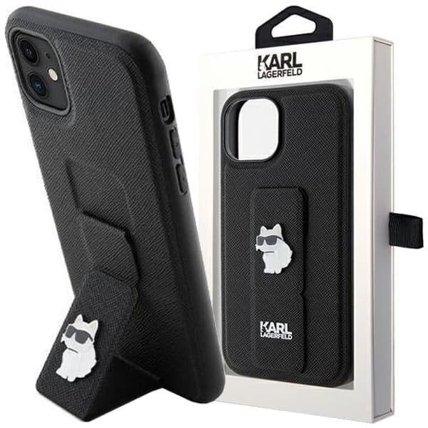 Karl Lagerfeld Gripstand Saffiano Choupette Pins-deksel til iPhone 11 / Xr - Svart