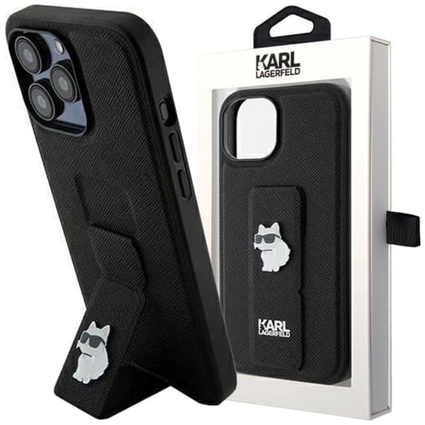 Karl Lagerfeld Gripstand Saffiano Choupette Pins-deksel til iPhone 13 Pro Max - Svart