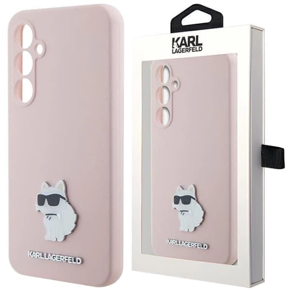 Karl Lagerfeld Silikon Choupette Metal Pin Deksel til Samsung Galaxy S23 FE - Rosa