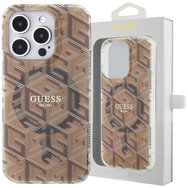 Guess IML GCube MagSafe-deksel til iPhone 15 Pro - brun