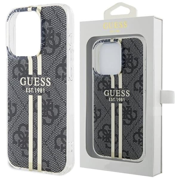 Guess IML 4G Gold Stripe beskyttelsesdeksel til iPhone 15 Pro Max - svart