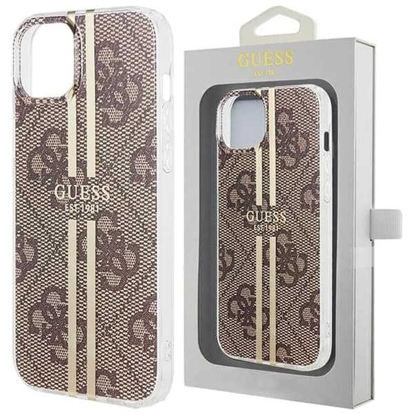 Guess IML 4G Gold Stripe-deksel til iPhone 15 Plus / 14 Plus - brun