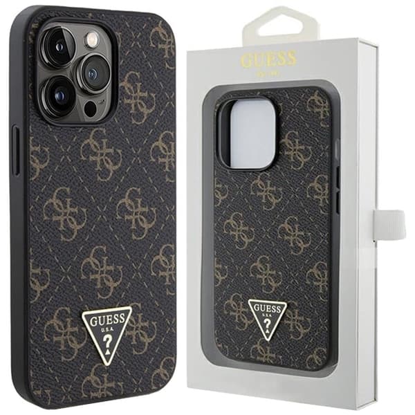 Guess 4G Triangle Metal Logo beskyttelsesdeksel til iPhone 15 Pro - svart